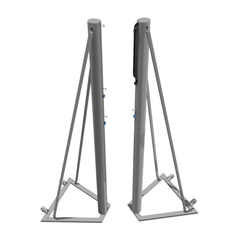 Słupki do siatkówki aluminiowe turniejowe na podstawie ramowej, przykręcane do podłoża, profil 120x100 mm Słupki do siatkówki aluminiowe turniejowe na podstawie ramowej, przykręcane do podłoża, profil 120x100 mm