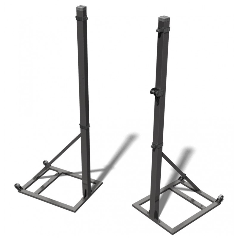 Słupki do siatkówki stalowe wielofunkcyjne na podstawie ramowej przykręcanej do podłoża, profil 80x80 mm Słupki do siatkówki stalowe wielofunkcyjne na podstawie ramowej przykręcanej do podłoża, profil 80x80 mm