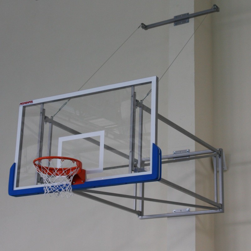Konstrukcja do koszykówki uchylna z odciągami linowymi, wysięg od 230 do 330 cm
