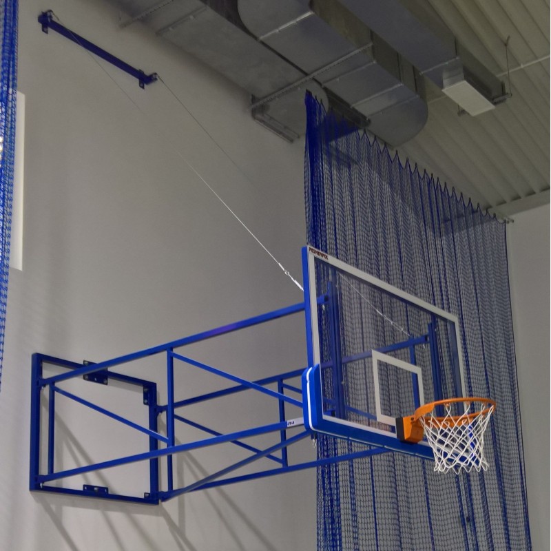 Konstrukcja do koszykówki uchylna z odciągami linowymi, wysięg od 340 do 440 cm